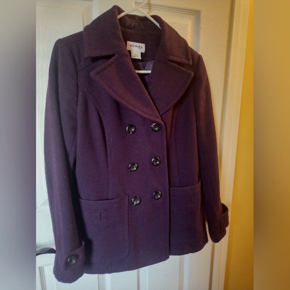 St John’s Bay Plum Pea Coat, sz medium